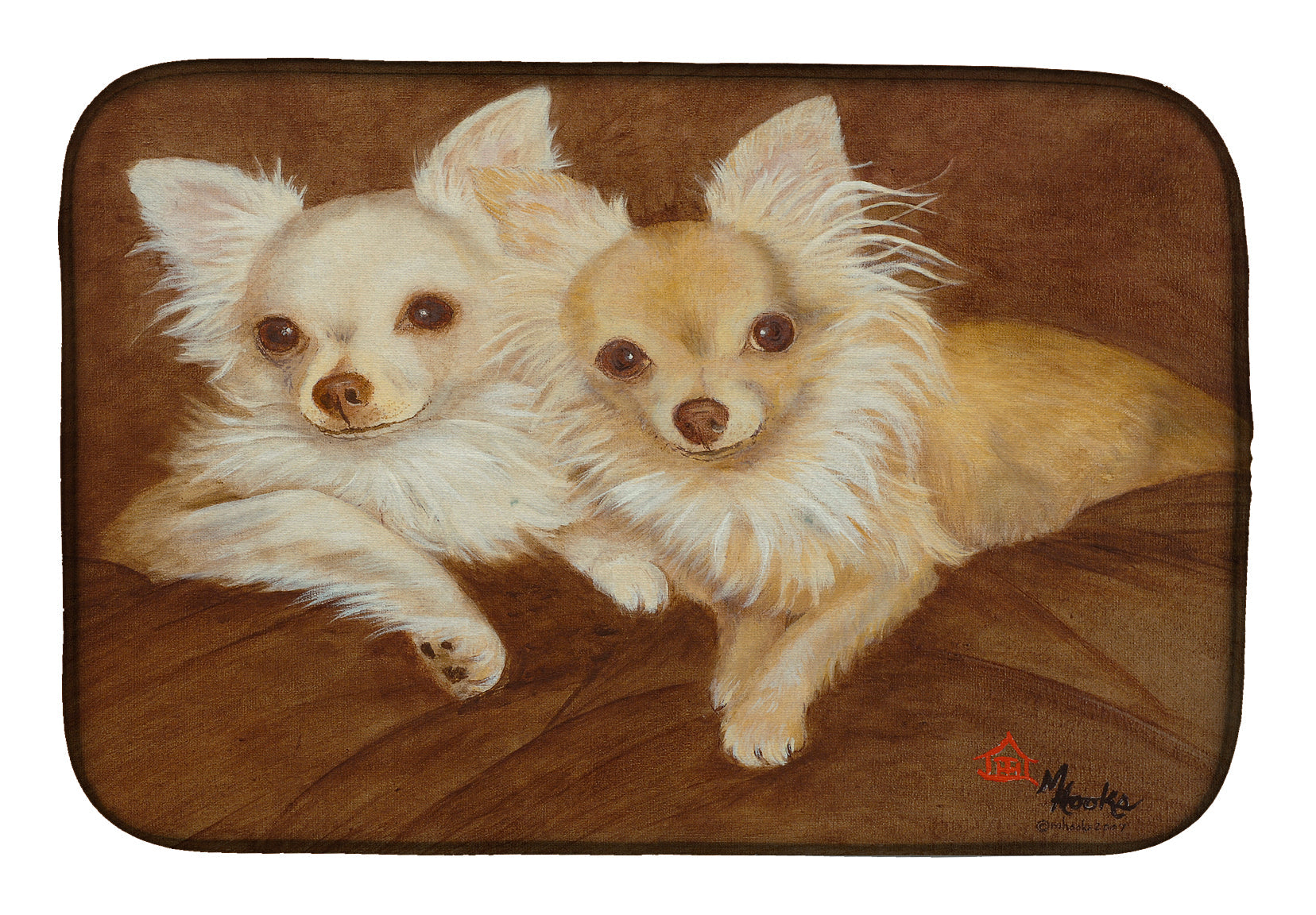 Chihuahua For the Pair Dish Drying Mat Absorbent Dish Drying Mat Pad for Kitchen Counter Dish Drainer Mat for Countertop, 14 x 21", Multicolor