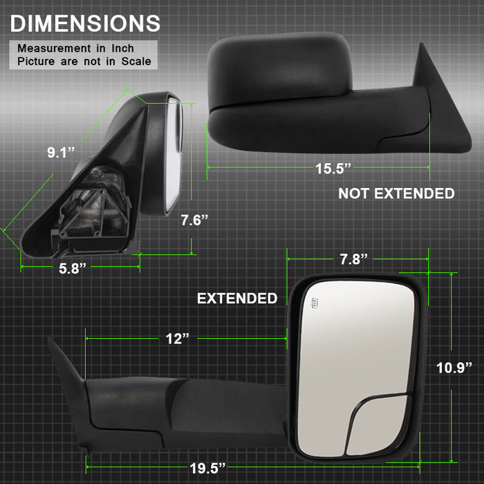 SPYDER Xtune Dodge Ram 98-01 Manual Extendable Power Heated Adjust Mirror Right MIR-DRAM98-PW-R 9932809