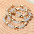 3PCS - Worn Metal Pebble Beaded Stretch Multi Layered Bracelets
