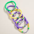 6PCS - HAPPY MARDI GRAS Message Heishi Beaded Stretch Multi Layered Bracelets