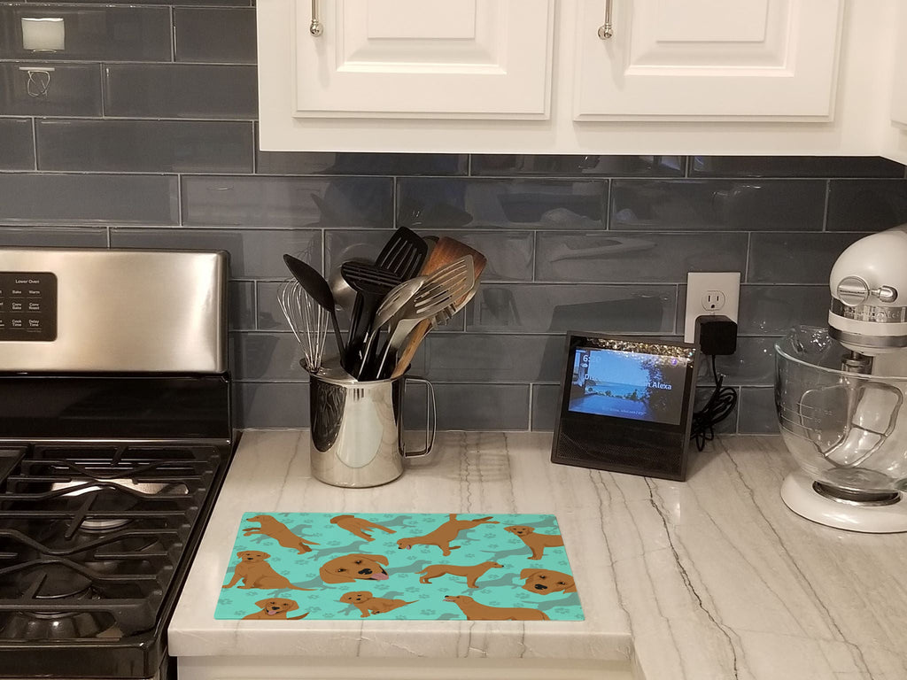 Red Fox Labrador Retriever Cutting Board Tempered Glass Kitchen Cutting Surface, Heat Resistant Chopping, Non-Slip Feet, Food Prep & Serving