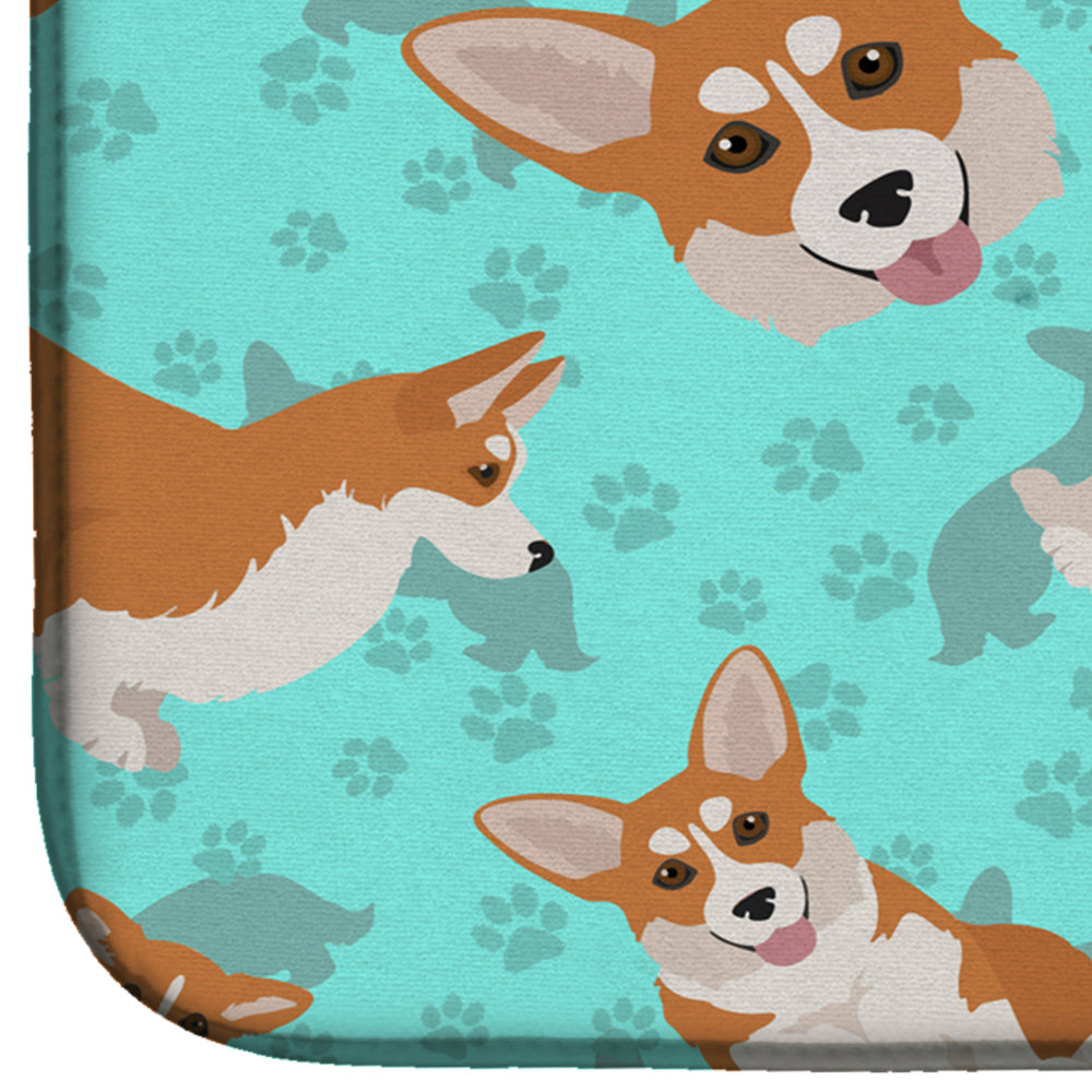 Red and White Pembroke Corgi Dish Drying Mat Absorbent Dish Drying Mat Pad for Kitchen Counter Dish Drainer Mat for Countertop, 14 x 21", Multicolor
