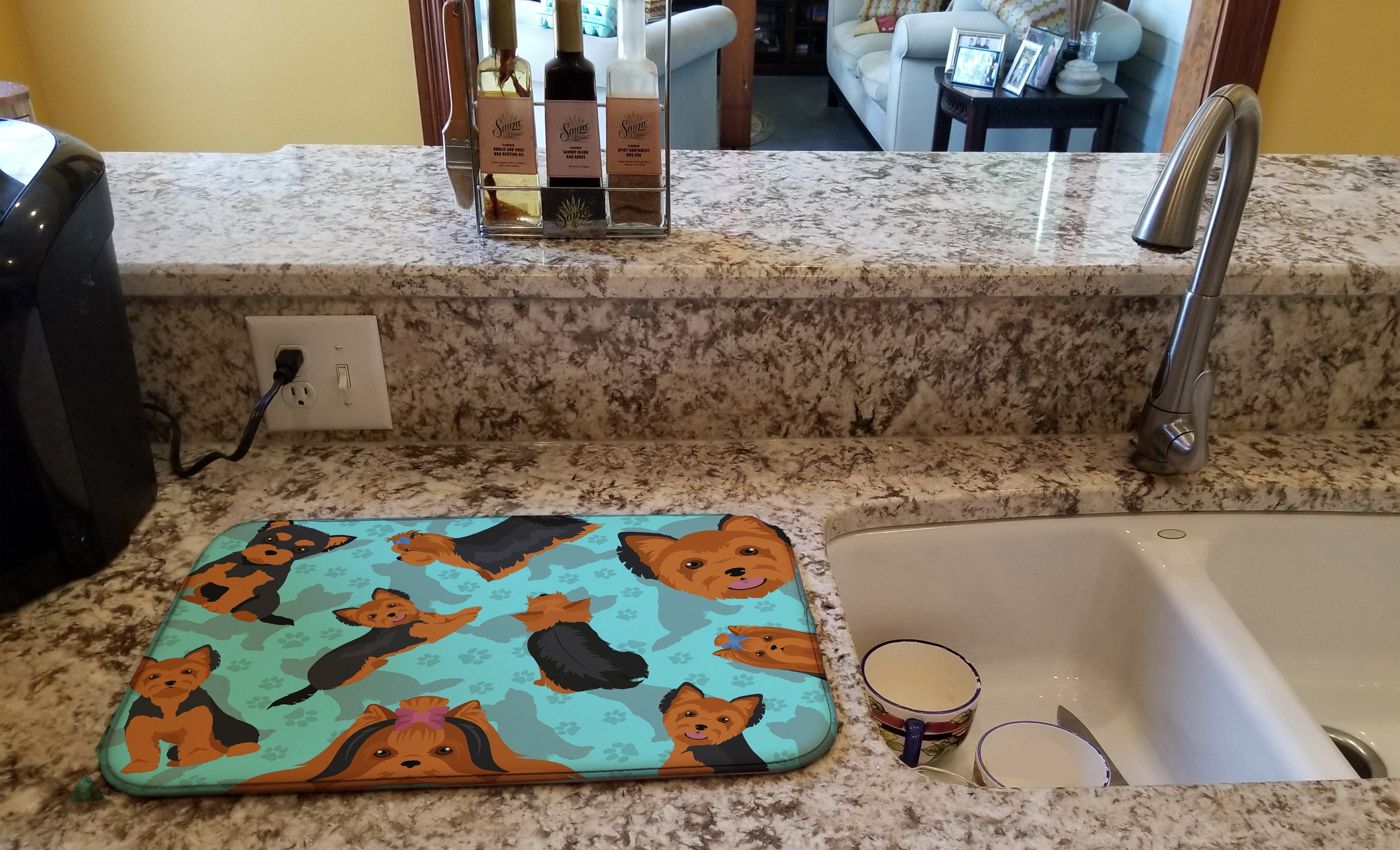 Black and Tan Yorkie Dish Drying Mat Absorbent Dish Drying Mat Pad for Kitchen Counter Dish Drainer Mat for Countertop, 14 x 21", Multicolor