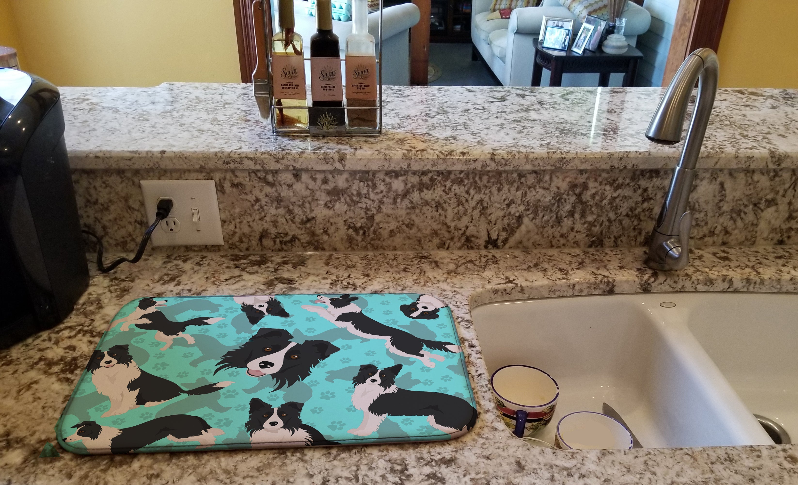 Border Collie Dish Drying Mat Absorbent Dish Drying Mat Pad for Kitchen Counter Dish Drainer Mat for Countertop, 14 x 21", Multicolor