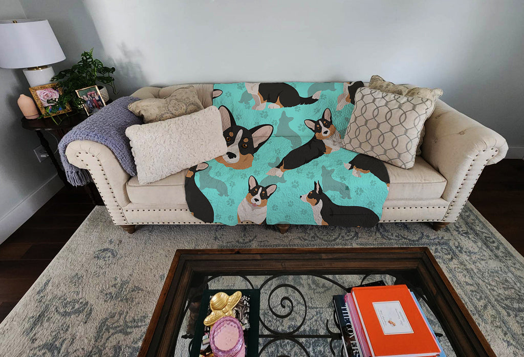 Tricolor Cardigan Corgi Quilted Blanket 50x60 Artwork Pattern Quilted Throw Blanket for Bed, Couch, Sofa, Soft and Lightweight