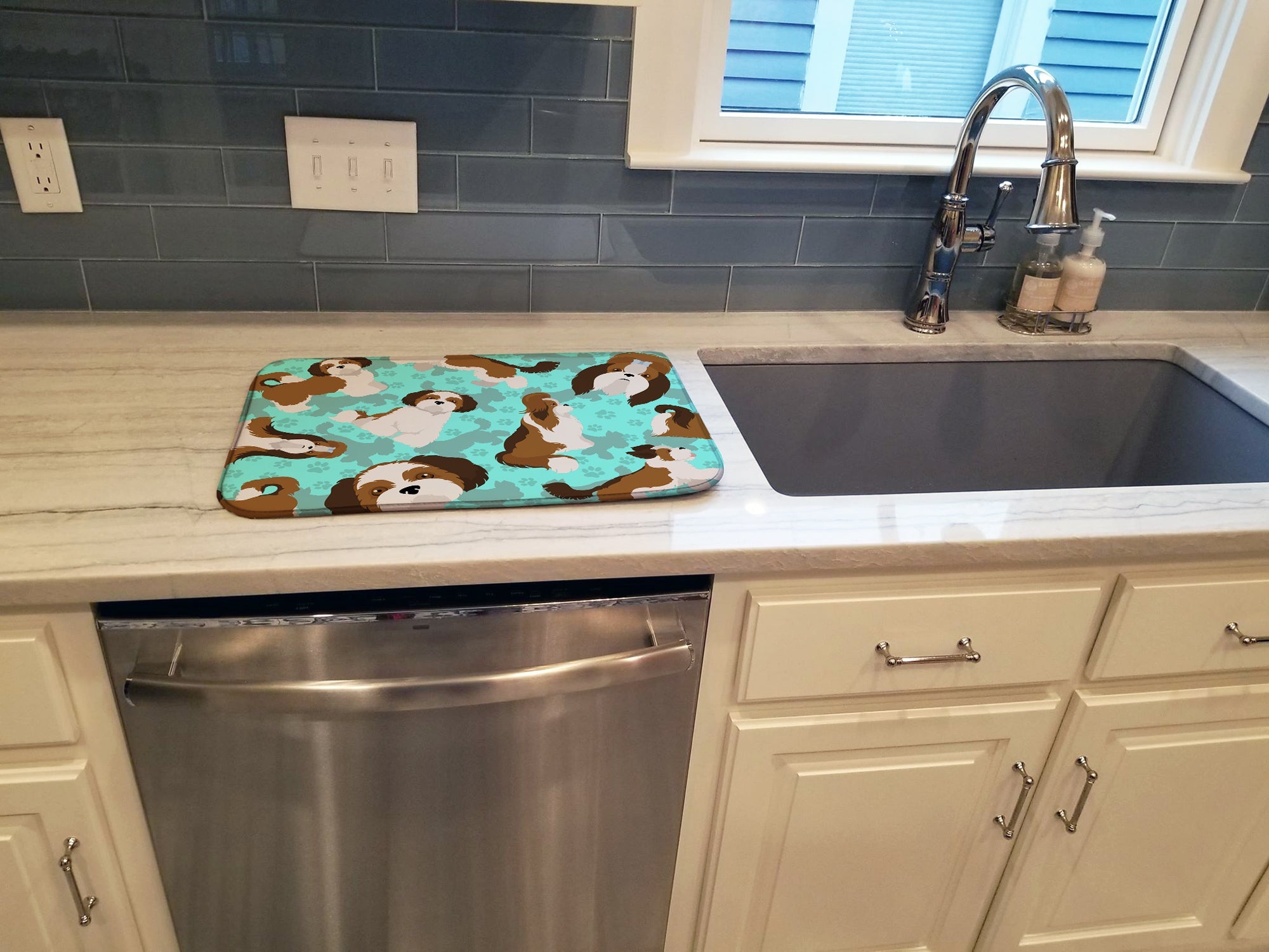 Shih Tzu Dish Drying Mat Absorbent Dish Drying Mat Pad for Kitchen Counter Dish Drainer Mat for Countertop, 14 x 21", Multicolor