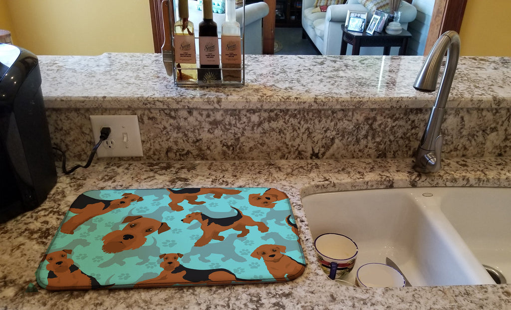 Airedale Terrier Dish Drying Mat Absorbent Dish Drying Mat Pad for Kitchen Counter Dish Drainer Mat for Countertop, 14 x 21", Multicolor