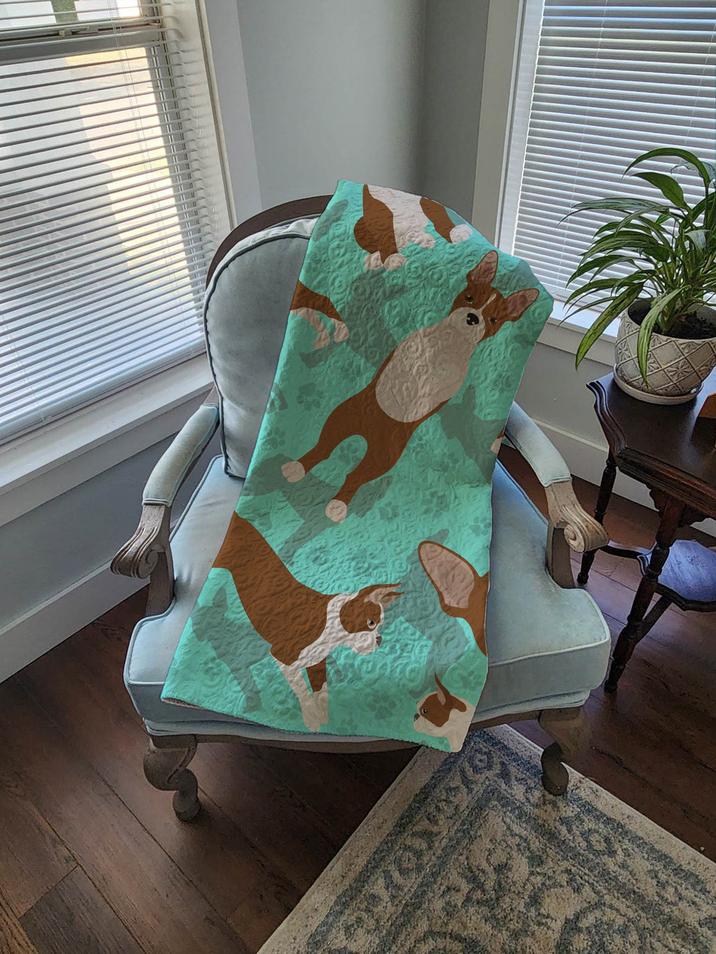 Red Boston Terrier Quilted Blanket 50x60 Artwork Pattern Quilted Throw Blanket for Bed, Couch, Sofa, Soft and Lightweight