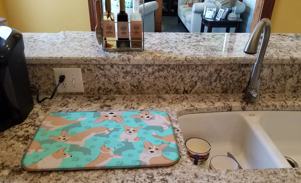 Fawn Cardigan Corgi Dish Drying Mat Absorbent Dish Drying Mat Pad for Kitchen Counter Dish Drainer Mat for Countertop, 14 x 21", Multicolor