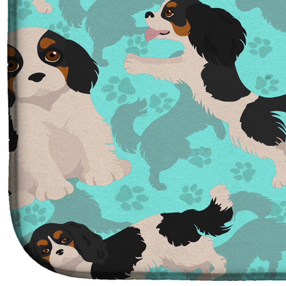 Tricolor Cavalier Spaniel Dish Drying Mat Absorbent Dish Drying Mat Pad for Kitchen Counter Dish Drainer Mat for Countertop, 14 x 21", Multicolor