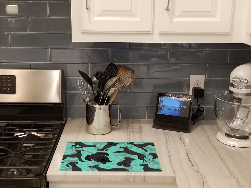 Black Great Dane Cutting Board Tempered Glass Kitchen Cutting Surface, Heat Resistant Chopping, Non-Slip Feet, Food Prep & Serving