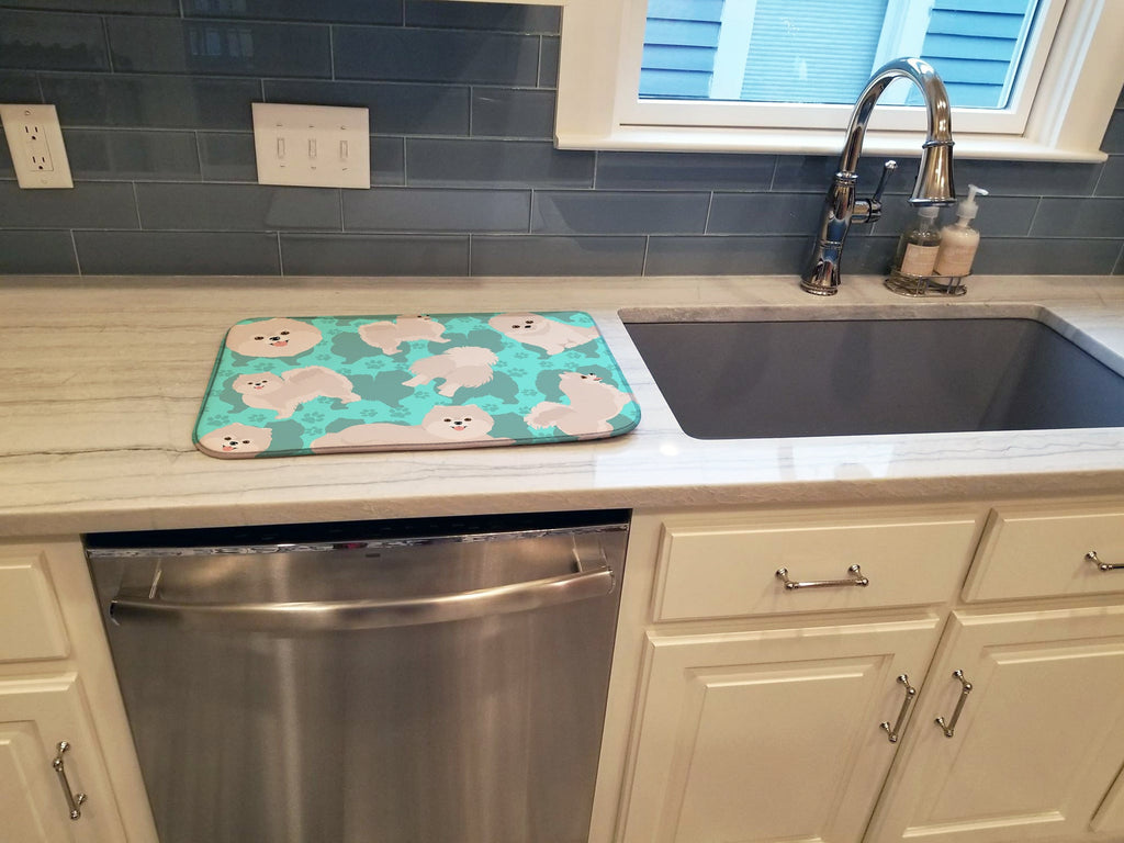 White Pomeranian Dish Drying Mat Absorbent Dish Drying Mat Pad for Kitchen Counter Dish Drainer Mat for Countertop, 14 x 21", Multicolor