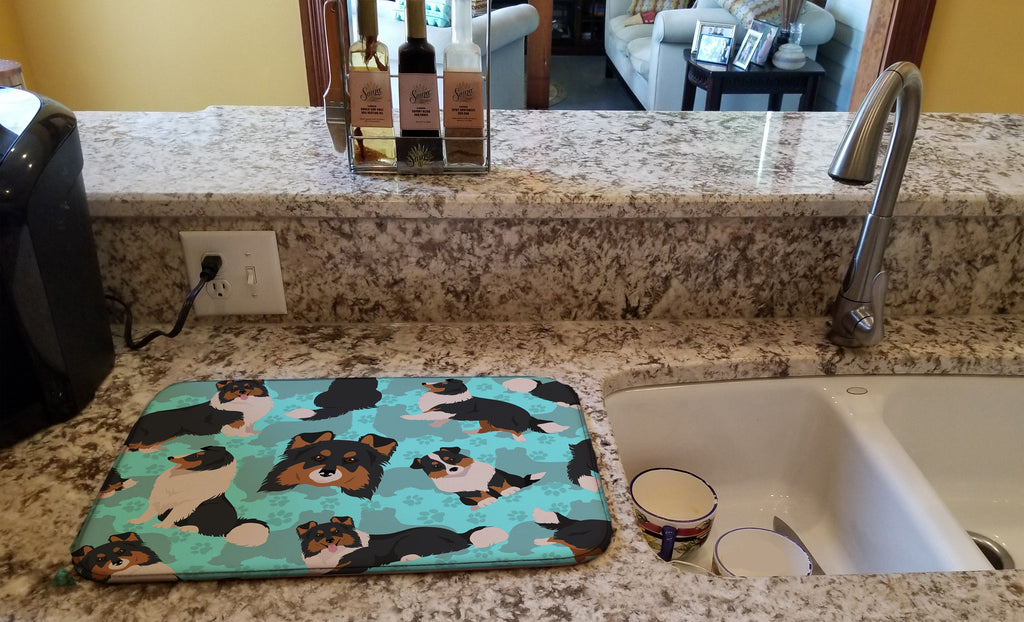 Tricolor Sheltie Dish Drying Mat Absorbent Dish Drying Mat Pad for Kitchen Counter Dish Drainer Mat for Countertop, 14 x 21", Multicolor