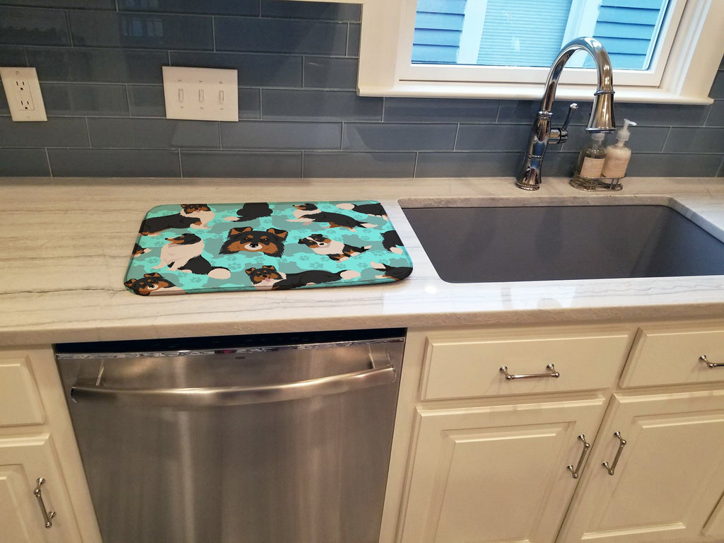 Tricolor Sheltie Dish Drying Mat Absorbent Dish Drying Mat Pad for Kitchen Counter Dish Drainer Mat for Countertop, 14 x 21", Multicolor