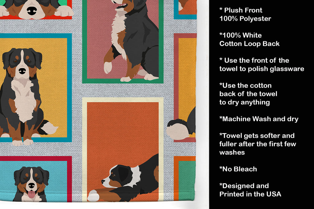 Lots of Bernese Mountain Dog Kitchen Towel Velour Plush Front and Cotton Loop Back Machine Washable
