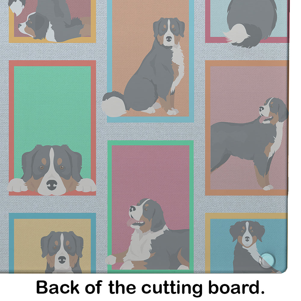 Lots of Bernese Mountain Dog Cutting Board Tempered Glass Kitchen Cutting Surface, Heat Resistant Chopping, Non-Slip Feet, Food Prep & Serving