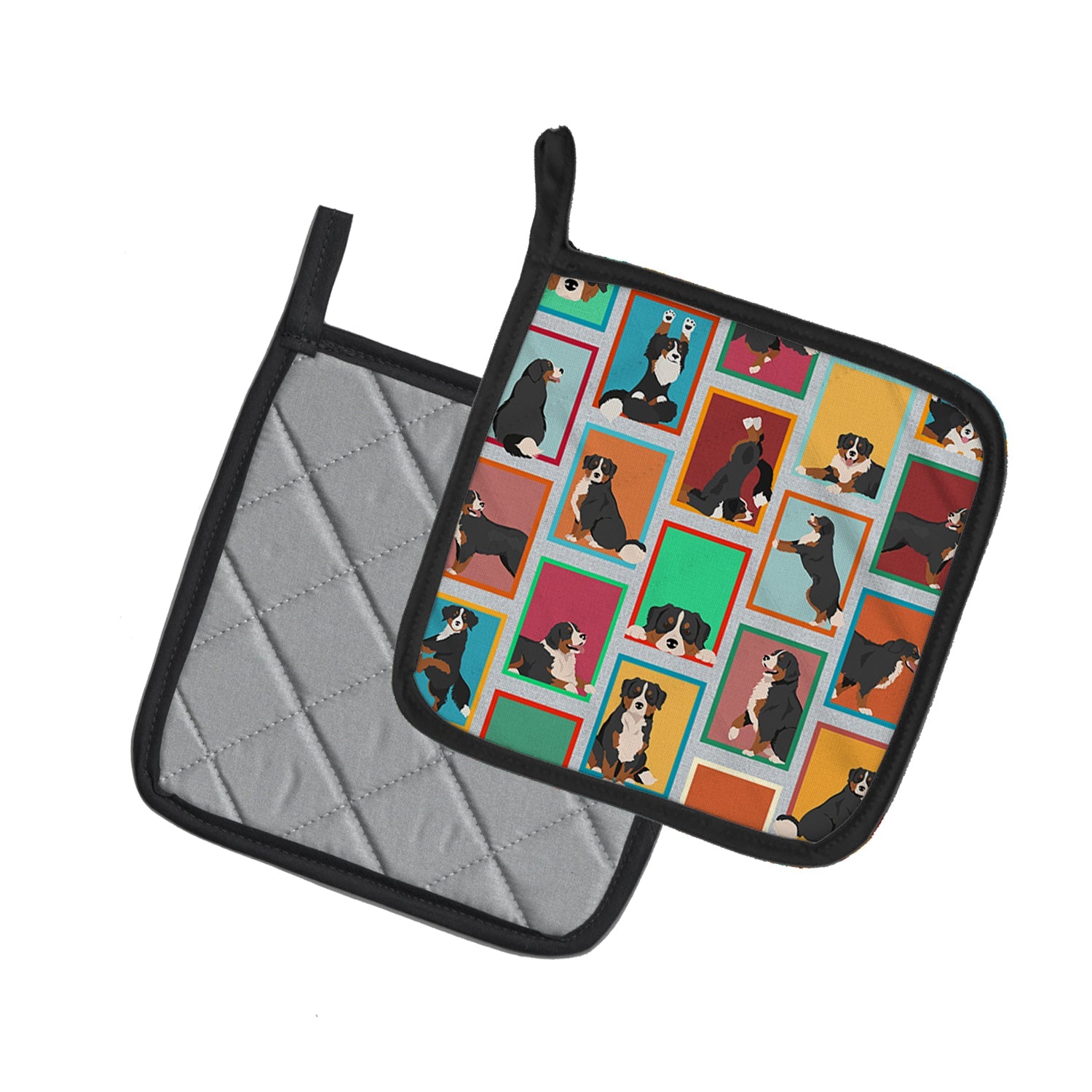 Lots of Bernese Mountain Dog Pot Holder Set of 2 Heat Resistant Quilted Hot Pads 7.5 x 7.5 Inch, Insulated Kitchen Trivets for Cooking & Baking