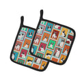 Lots of Black and White French Bulldog Pot Holder Set of 2 Heat Resistant Quilted Hot Pads 7.5 x 7.5 Inch, Insulated Kitchen Trivets for Cooking & Baking