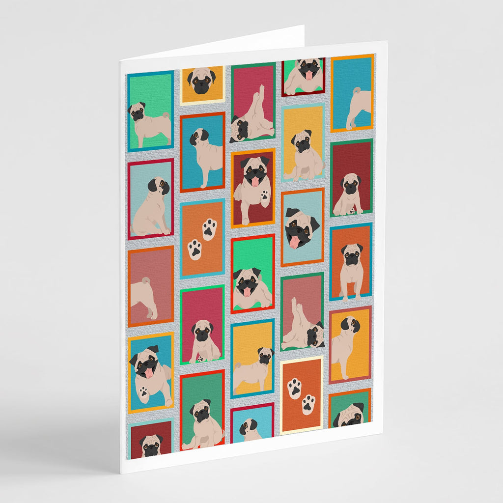 Lots of Fawn Pug Greeting Cards Pack of 8 Blank Cards with Envelopes Whimsical A7 Size 5x7