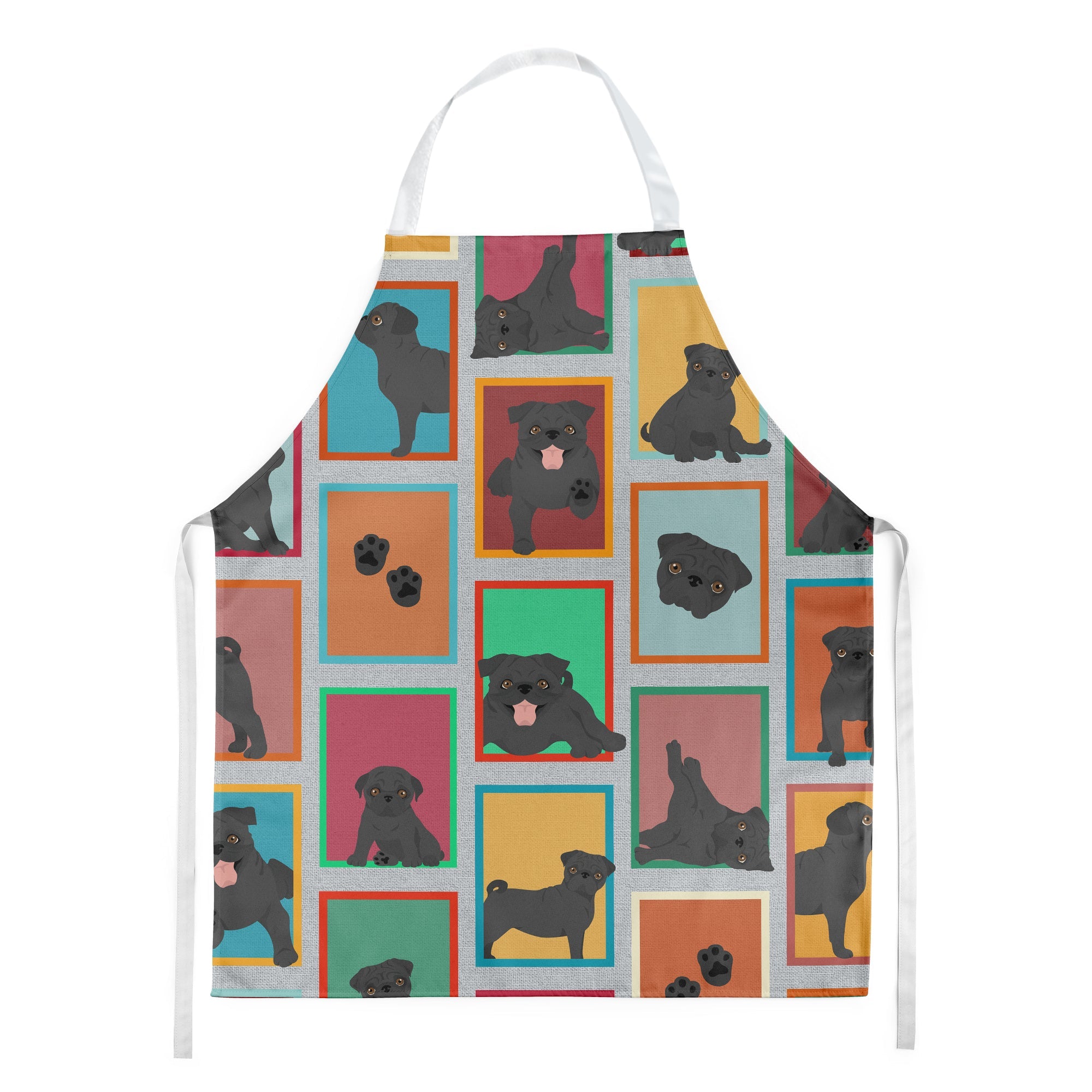 Lots of Black Pug Apron Cooking Kitchen Server Baking Crafts Gardening for Adult Women Men, Unisex, Large, Multicolor