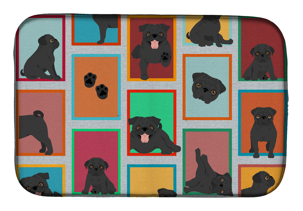Lots of Black Pug Dish Drying Mat Absorbent Dish Drying Mat Pad for Kitchen Counter Dish Drainer Mat for Countertop, 14 x 21", Multicolor