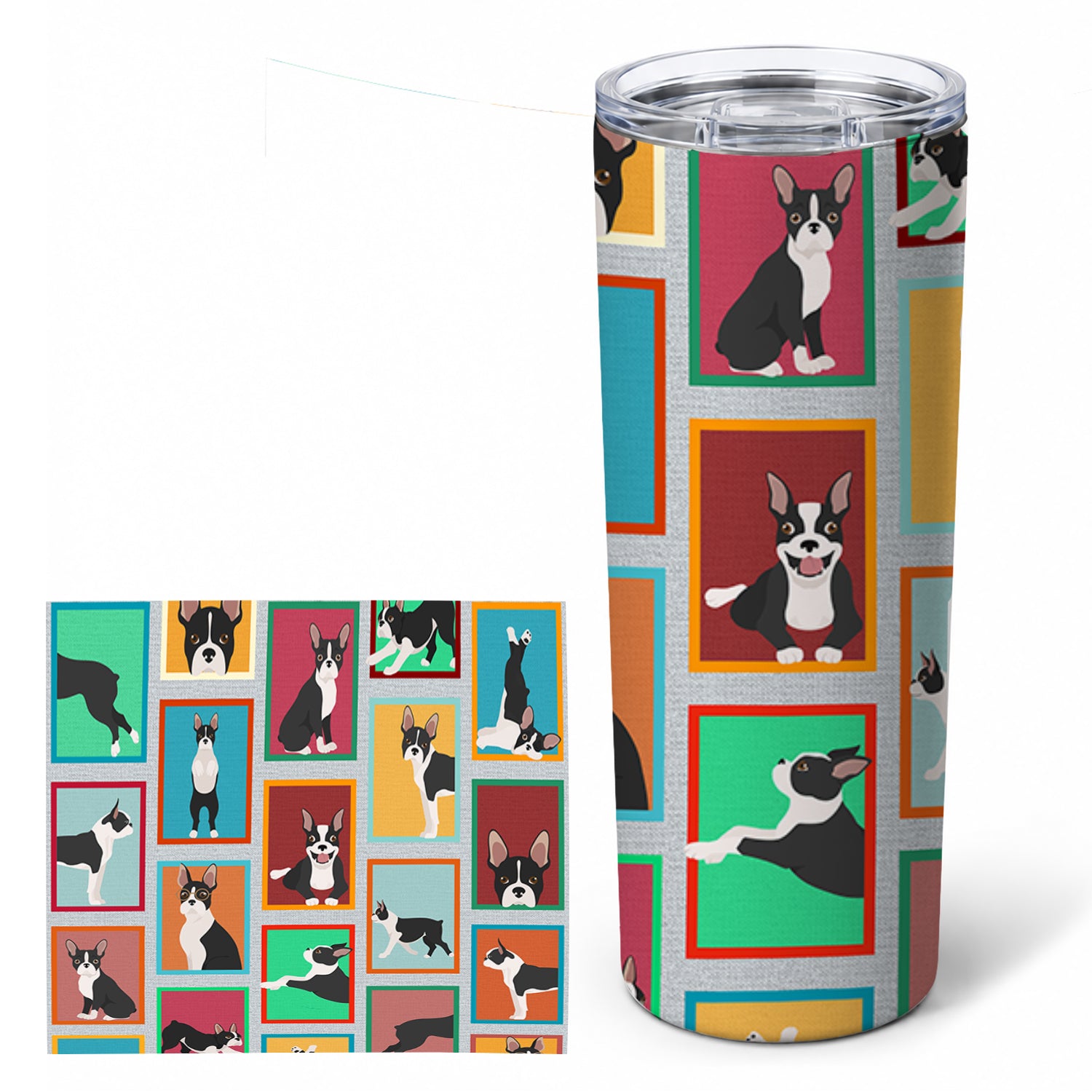 Lots of Boston Terrier Stainless Steel Skinny Tumbler 20 oz Vacuum Double Walled Reusable Insulated Travel Cup