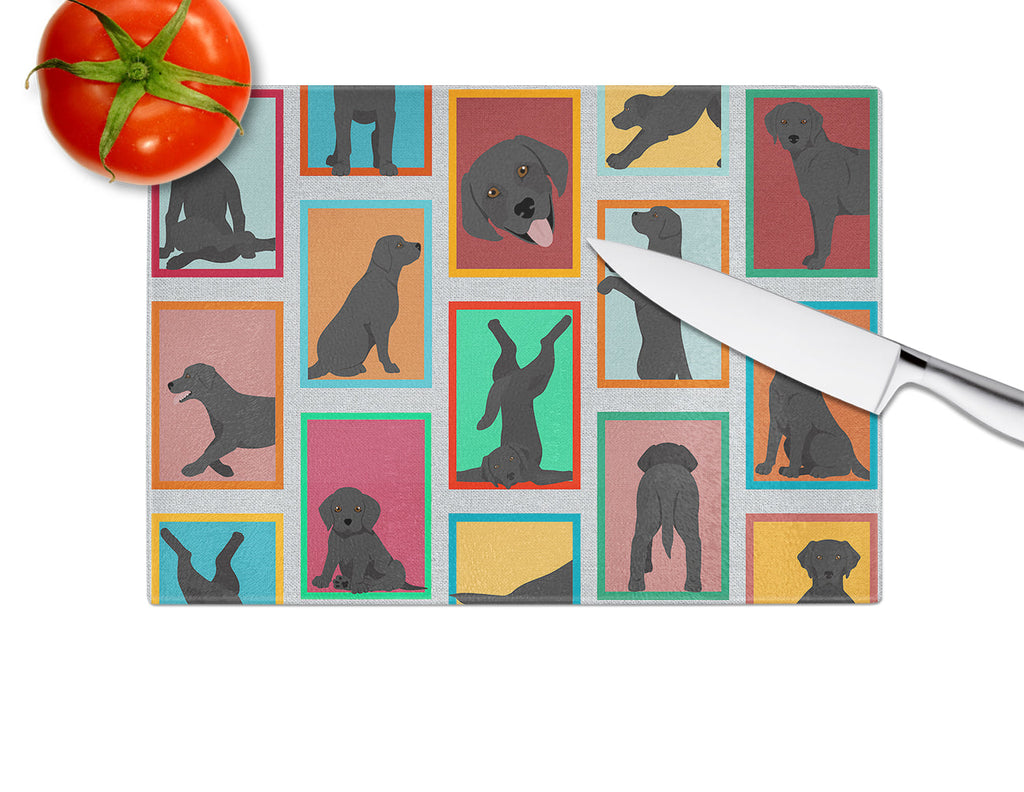 Lots of Black Labrador Retriever Cutting Board Tempered Glass Kitchen Cutting Surface, Heat Resistant Chopping, Non-Slip Feet, Food Prep & Serving