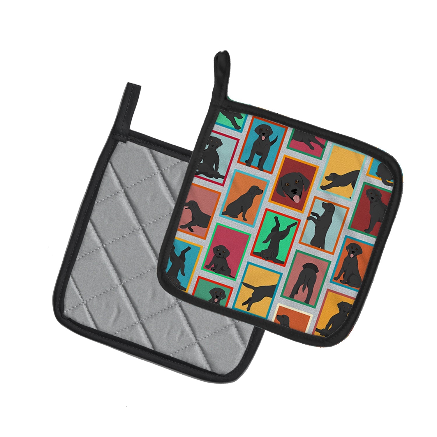 Lots of Black Labrador Retriever Pot Holder Set of 2 Heat Resistant Quilted Hot Pads 7.5 x 7.5 Inch, Insulated Kitchen Trivets for Cooking & Baking