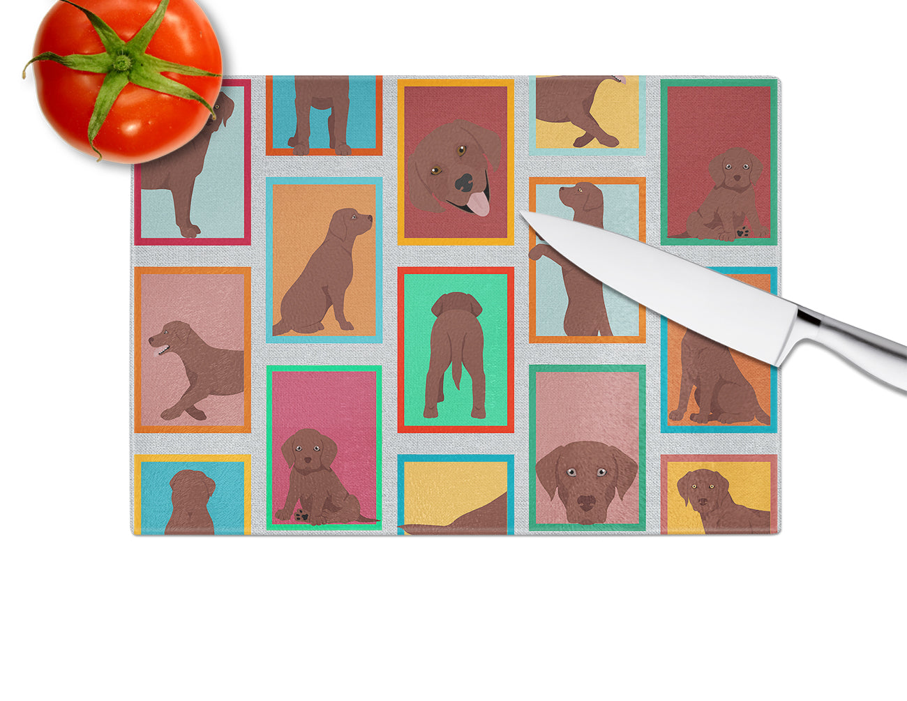 Lots of Chocolate Labrador Retriever Cutting Board Tempered Glass Kitchen Cutting Surface, Heat Resistant Chopping, Non-Slip Feet, Food Prep & Serving