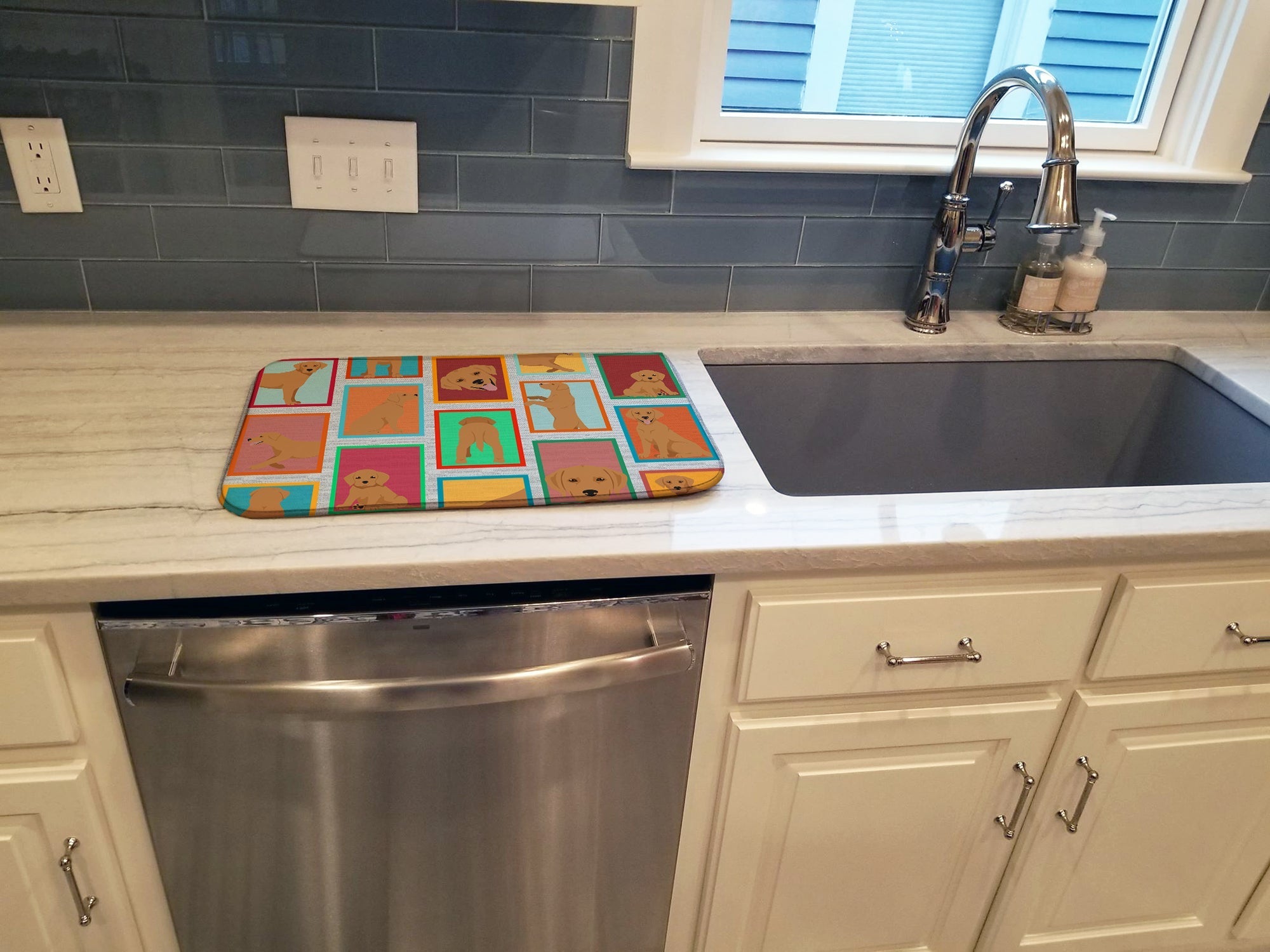Lots of Red Fox Labrador Retriever Dish Drying Mat Absorbent Dish Drying Mat Pad for Kitchen Counter Dish Drainer Mat for Countertop, 14 x 21", Multicolor