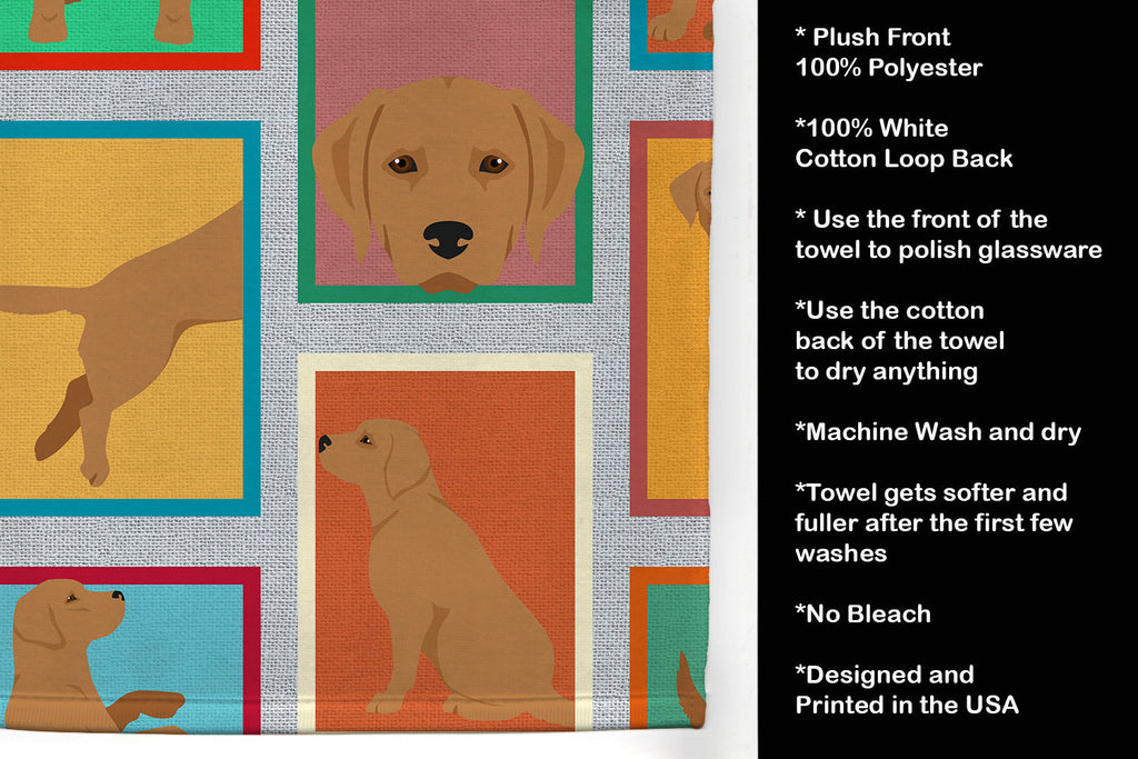 Lots of Red Fox Labrador Retriever Kitchen Towel Velour Plush Front and Cotton Loop Back Machine Washable