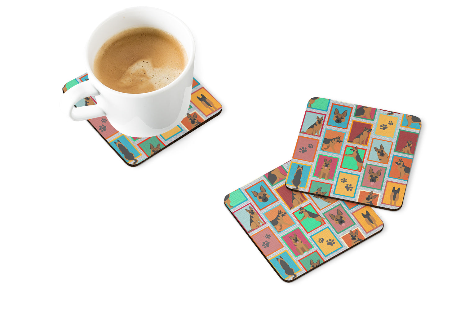 Lots of German Shepherd Foam Coasters Set of 4 Cup Coasters for Indoor Outdoor, Tabletop Protection, Anti Slip, Mouse pad Material
