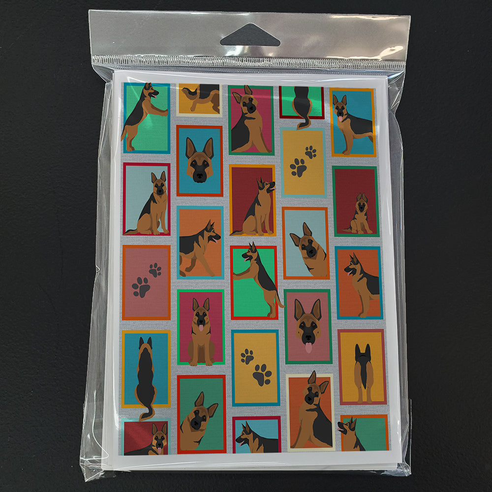 Lots of German Shepherd Greeting Cards Pack of 8 Blank Cards with Envelopes Whimsical A7 Size 5x7