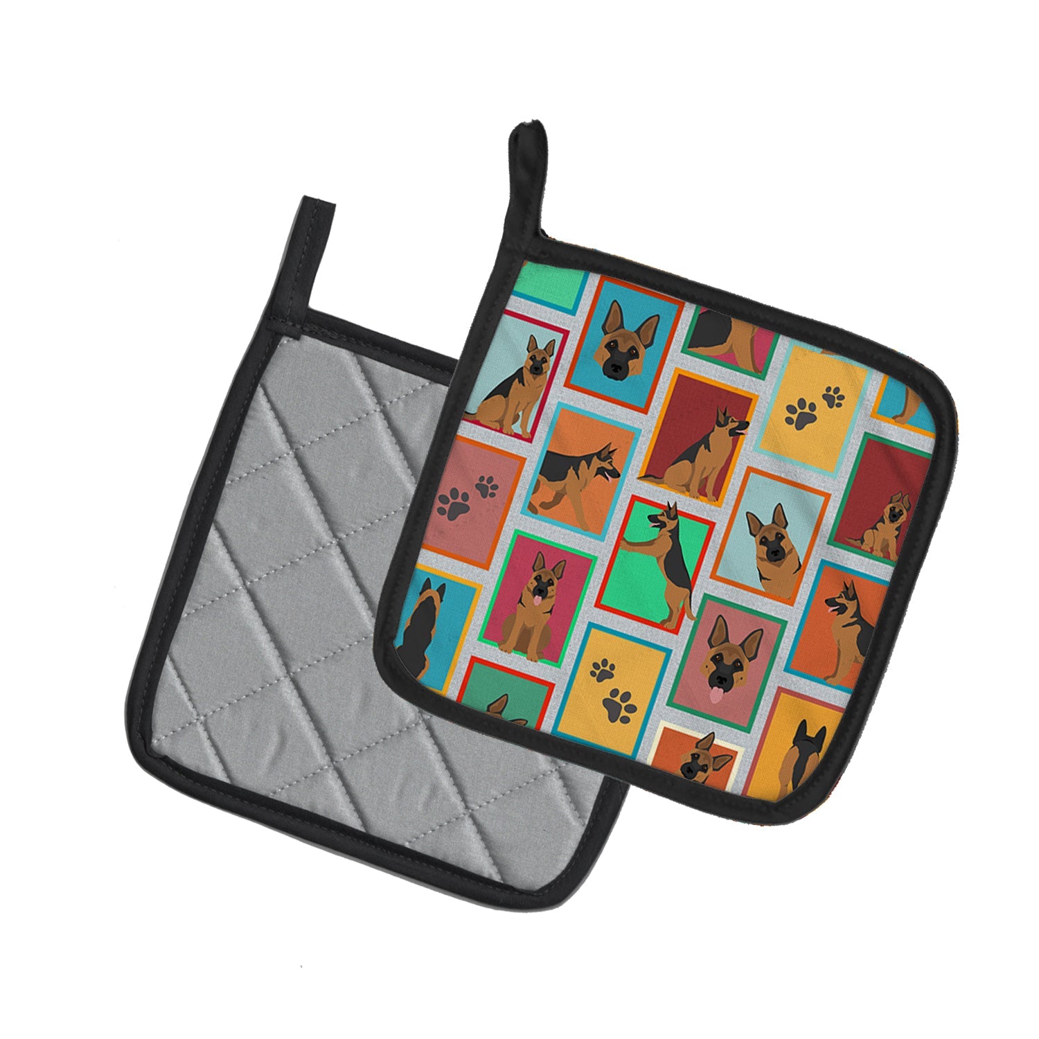 Lots of German Shepherd Pot Holder Set of 2 Heat Resistant Quilted Hot Pads 7.5 x 7.5 Inch, Insulated Kitchen Trivets for Cooking & Baking