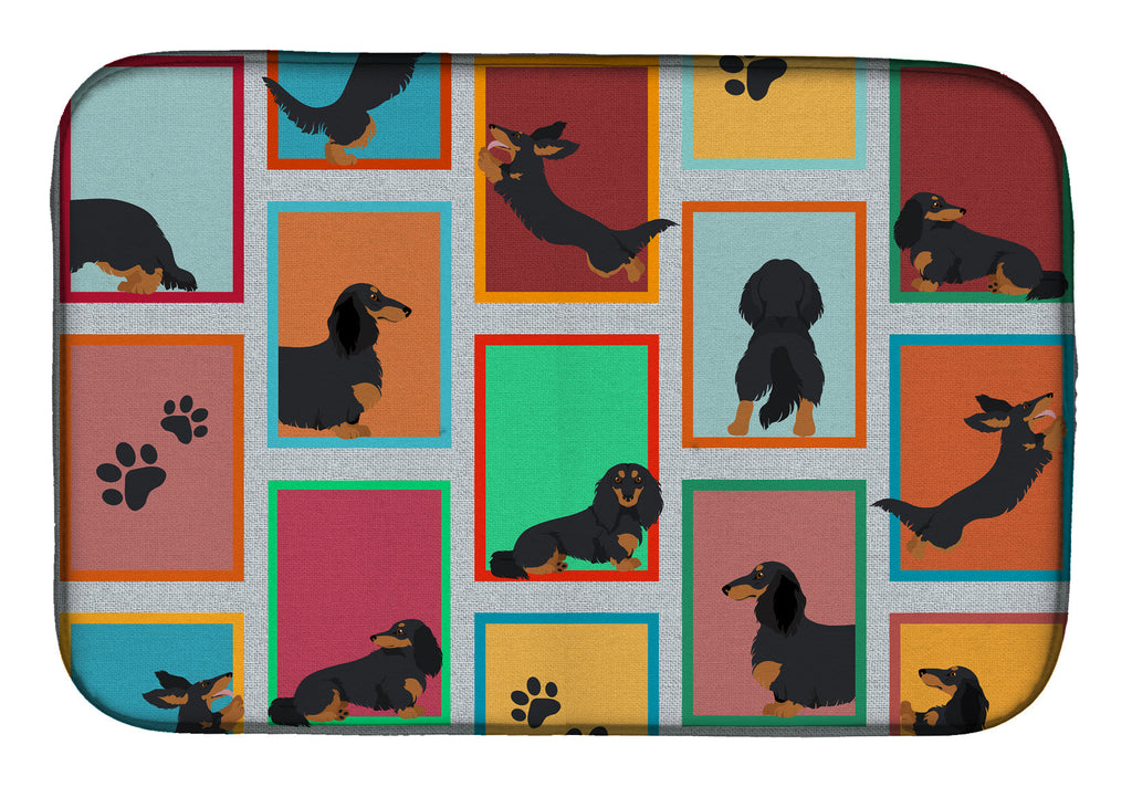 Lots of Longhaired Black Tan Dachshund Dish Drying Mat Absorbent Dish Drying Mat Pad for Kitchen Counter Dish Drainer Mat for Countertop, 14 x 21", Multicolor