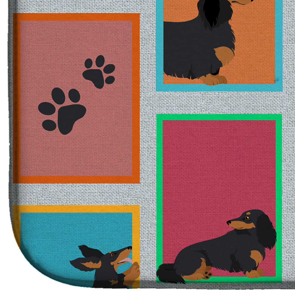 Lots of Longhaired Black Tan Dachshund Dish Drying Mat Absorbent Dish Drying Mat Pad for Kitchen Counter Dish Drainer Mat for Countertop, 14 x 21", Multicolor