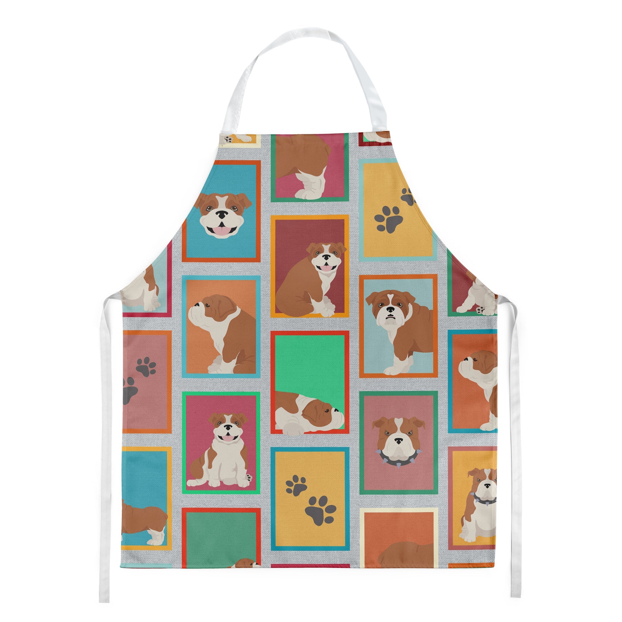 Lots of Red and White English Bulldog Apron Cooking Kitchen Server Baking Crafts Gardening for Adult Women Men, Unisex, Large, Multicolor