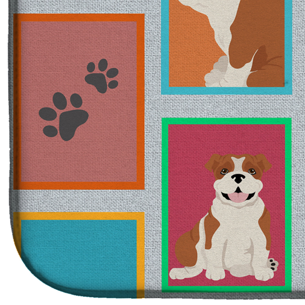 Lots of Red and White English Bulldog Dish Drying Mat Absorbent Dish Drying Mat Pad for Kitchen Counter Dish Drainer Mat for Countertop, 14 x 21", Multicolor