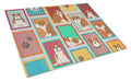 Lots of Red and White English Bulldog Cutting Board Tempered Glass Kitchen Cutting Surface, Heat Resistant Chopping, Non-Slip Feet, Food Prep & Serving