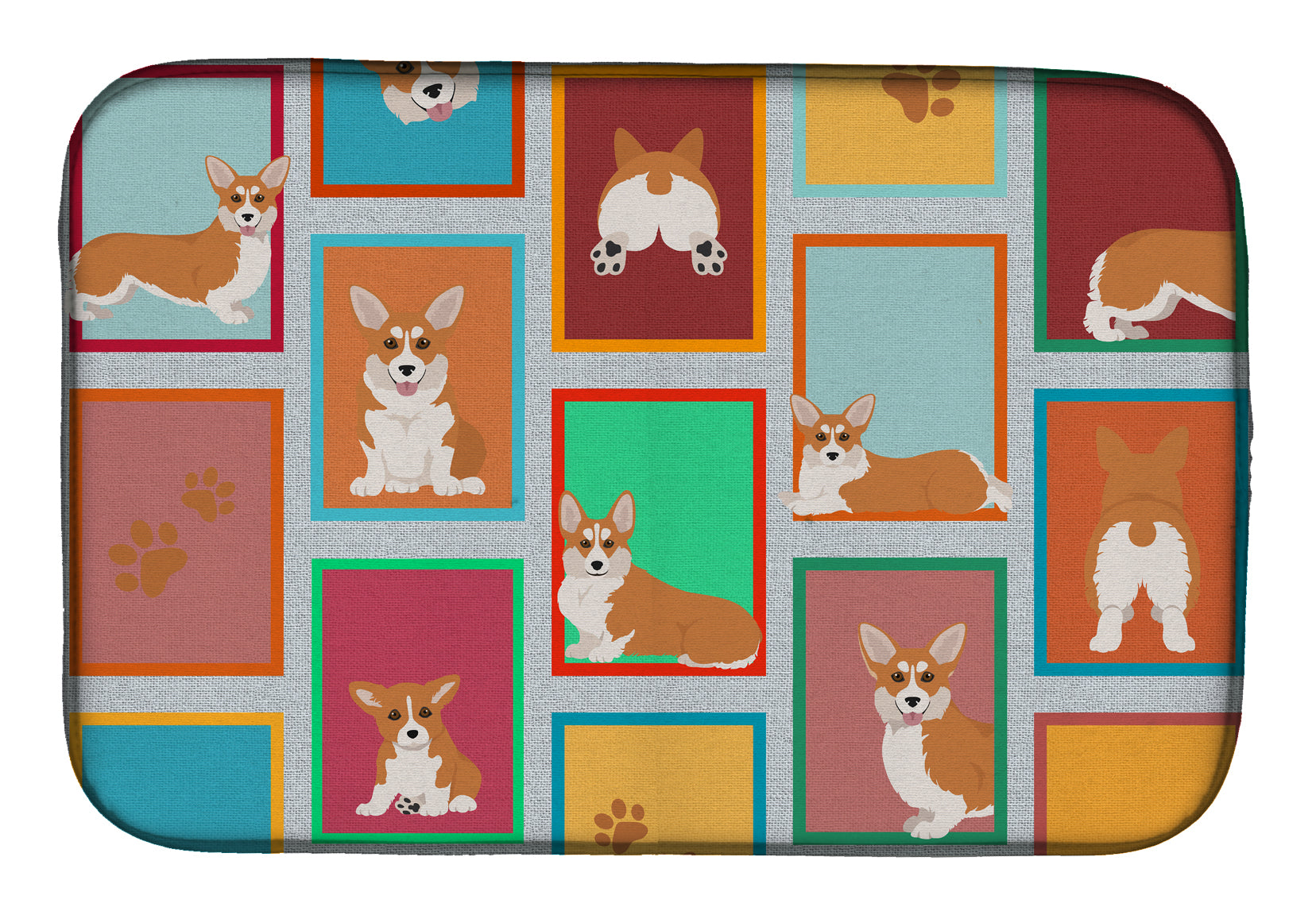 Lots of Red and White Pembroke Corgi Dish Drying Mat Absorbent Dish Drying Mat Pad for Kitchen Counter Dish Drainer Mat for Countertop, 14 x 21", Multicolor