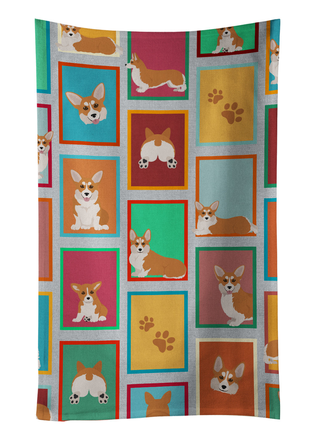 Lots of Red and White Pembroke Corgi Kitchen Towel Velour Plush Front and Cotton Loop Back Machine Washable