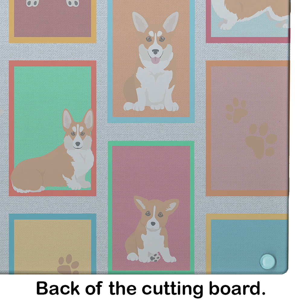 Lots of Red and White Pembroke Corgi Cutting Board Tempered Glass Kitchen Cutting Surface, Heat Resistant Chopping, Non-Slip Feet, Food Prep & Serving