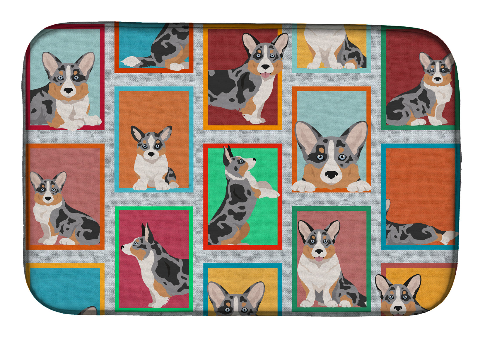 Lots of Blue Merle Welsh Cardigan Corgi Dish Drying Mat Absorbent Dish Drying Mat Pad for Kitchen Counter Dish Drainer Mat for Countertop, 14 x 21", Multicolor