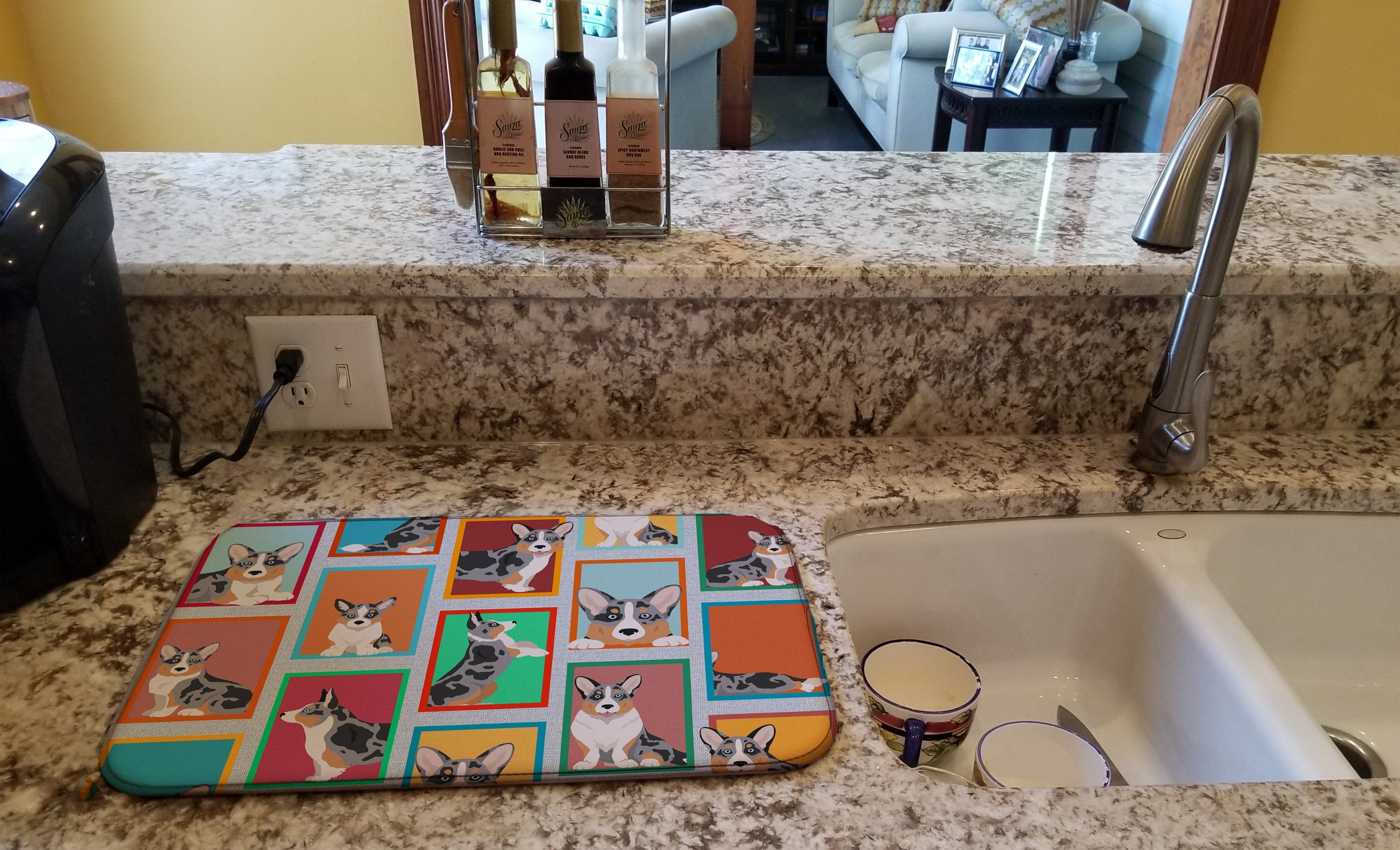 Lots of Blue Merle Welsh Cardigan Corgi Dish Drying Mat Absorbent Dish Drying Mat Pad for Kitchen Counter Dish Drainer Mat for Countertop, 14 x 21", Multicolor