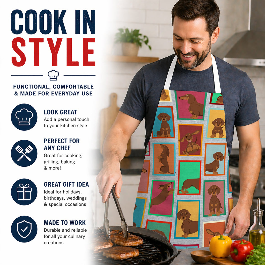 Lots of Chocolate and Tan Dachshund Apron Cooking Kitchen Server Baking Crafts Gardening for Adult Women Men, Unisex, Large, Multicolor