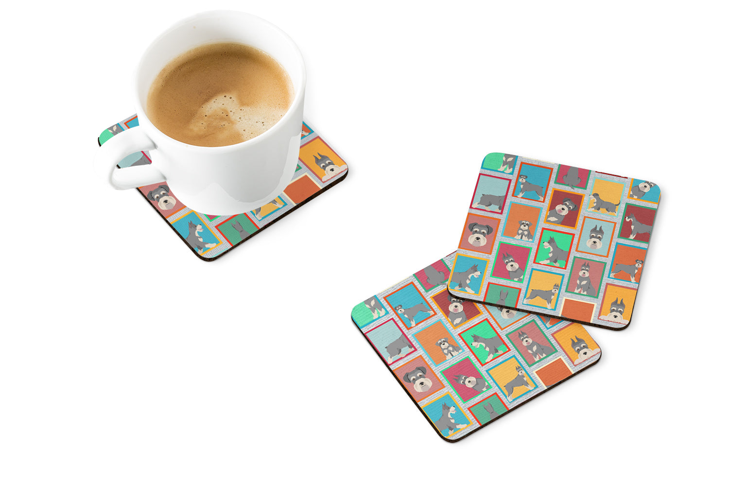 Lots of Schnauzer Foam Coasters Set of 4 Cup Coasters for Indoor Outdoor, Tabletop Protection, Anti Slip, Mouse pad Material