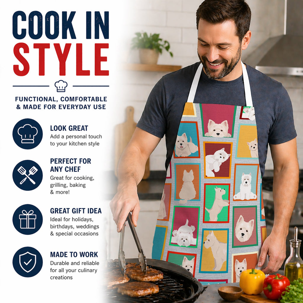 Lots of Westie Apron Cooking Kitchen Server Baking Crafts Gardening for Adult Women Men, Unisex, Large, Multicolor