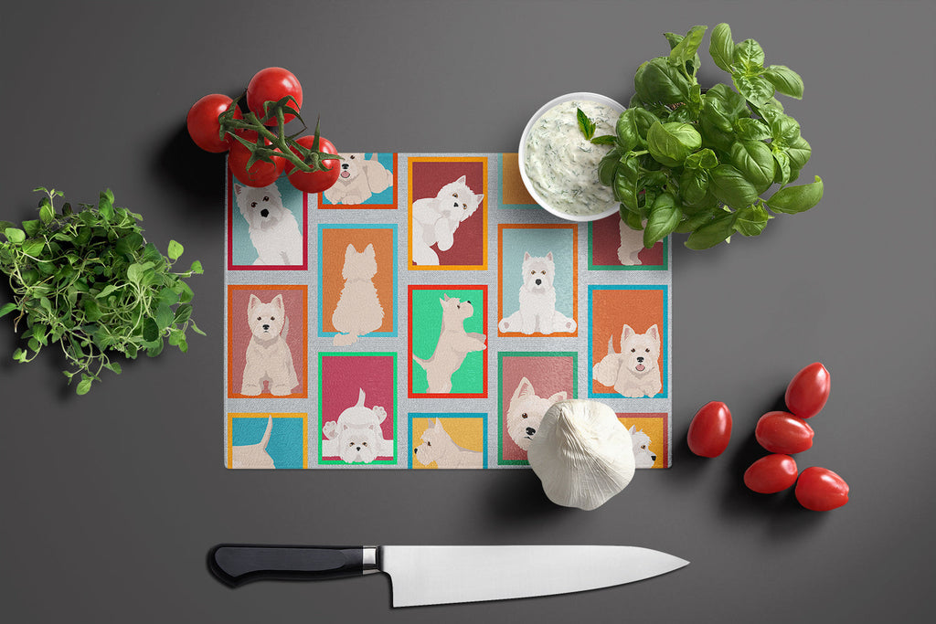 Lots of Westie Cutting Board Tempered Glass Kitchen Cutting Surface, Heat Resistant Chopping, Non-Slip Feet, Food Prep & Serving