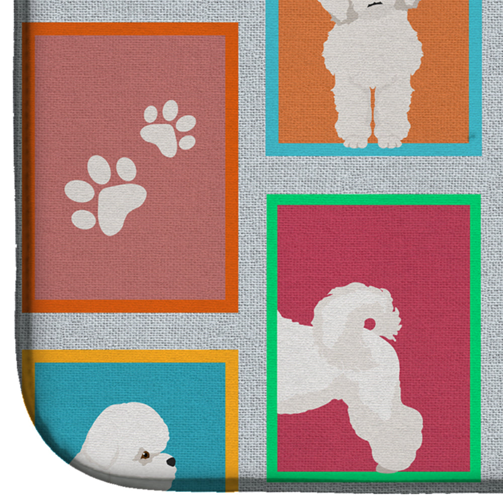 Lots of Bichon Frise Dish Drying Mat Absorbent Dish Drying Mat Pad for Kitchen Counter Dish Drainer Mat for Countertop, 14 x 21", Multicolor