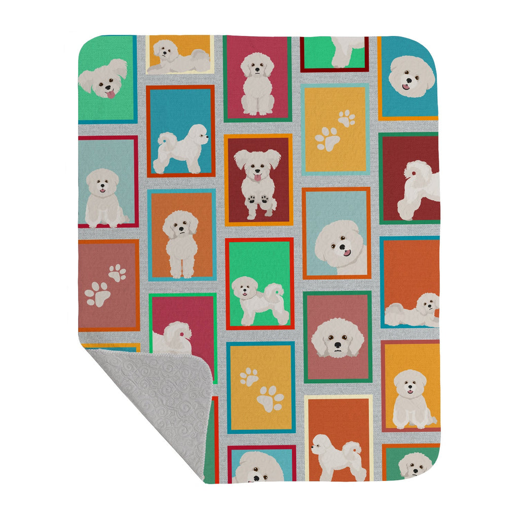 Lots of Bichon Frise Quilted Blanket 50x60 Artwork Pattern Quilted Throw Blanket for Bed, Couch, Sofa, Soft and Lightweight